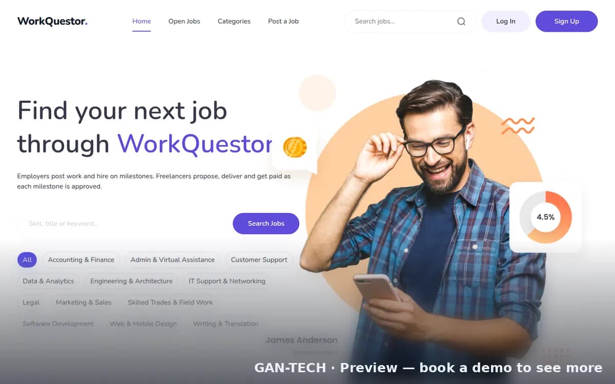 WorkQuestor: browse open jobs by skill and category